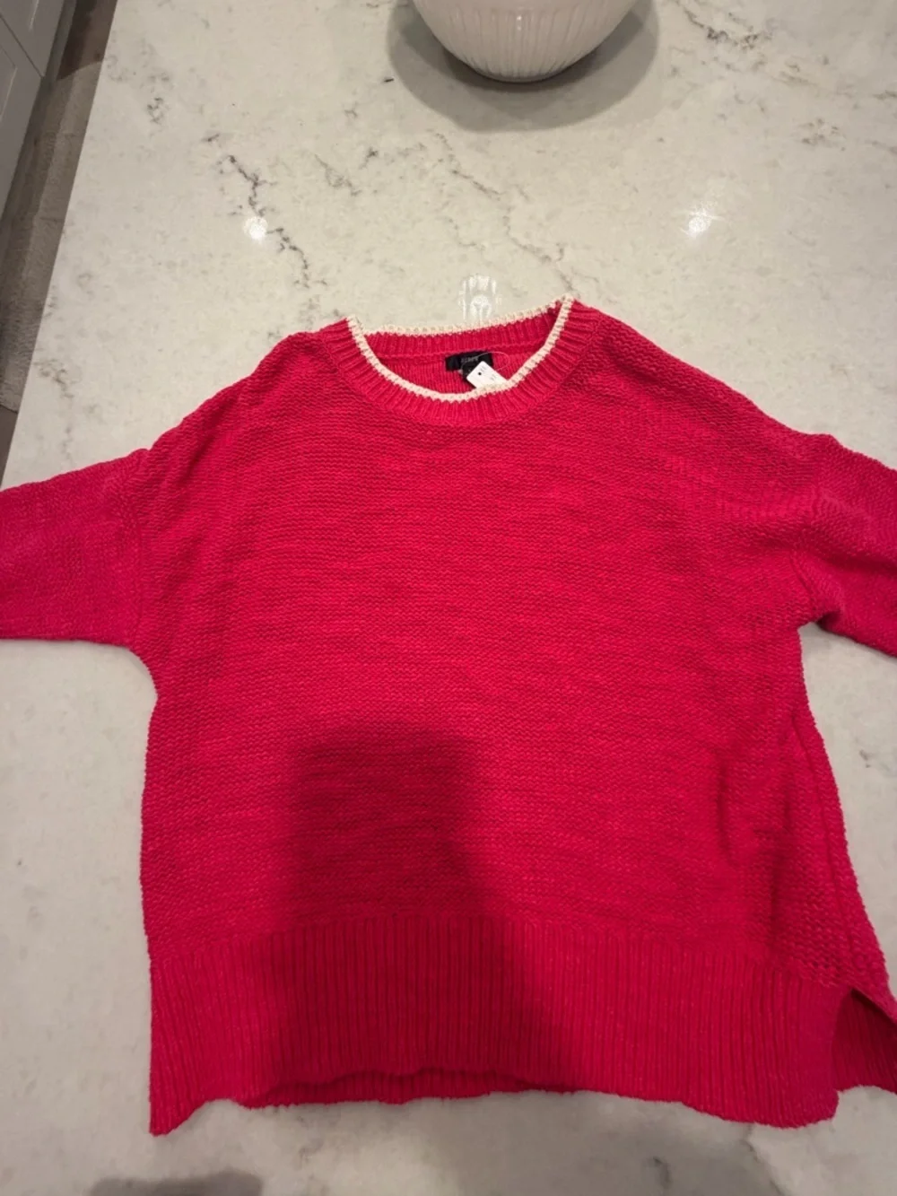 J CREW BERRY with WHITE TRIM Women’s Bright KNIT Crewneck Sweater!! NWT! L
